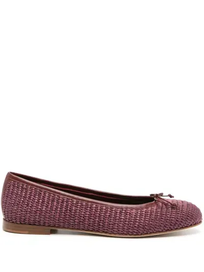 Manolo Blahnik Veralli Woven-raffia Ballerina Shoes In Red