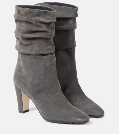 Manolo Blahnik Calasso Suede Ankle Boots In Grey