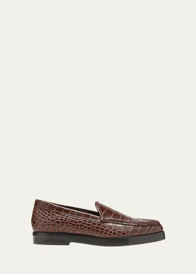 Manolo Blahnik Dinelio Croco Slip-on Loafers In Dark Brown