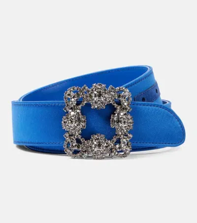 Manolo Blahnik Embellished Satin Belt In Blue