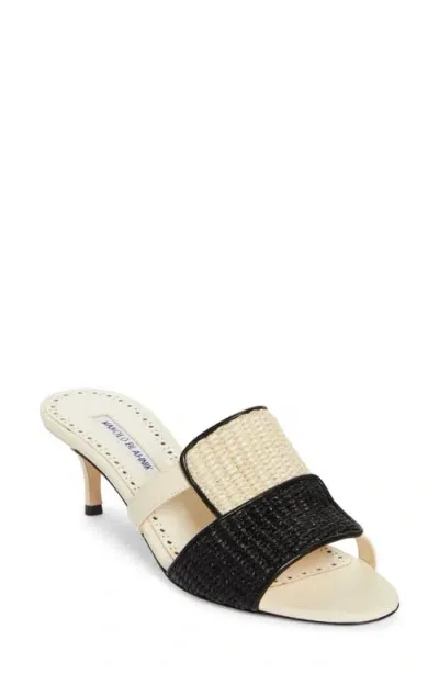 Manolo Blahnik Fabiolamu Kitten Heel Slide Sandal In Beige/black