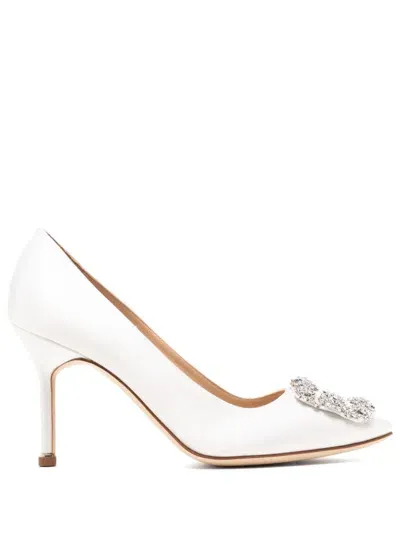 Manolo Blahnik Hangisi 90mm Satin Pumps In White