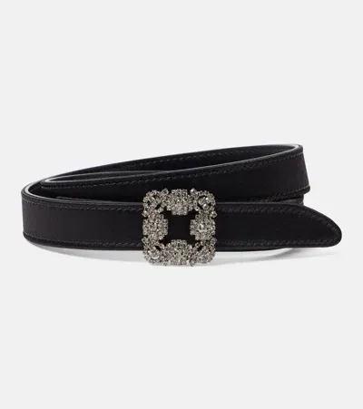 Manolo Blahnik Hangisi Embellished Satin Belt In Black