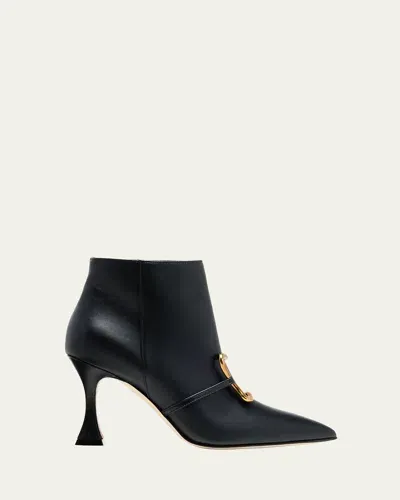 Manolo Blahnik Leather Buckle Zip Booties In Black