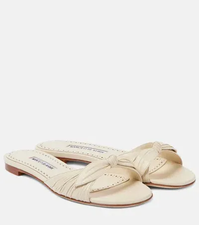 Manolo Blahnik Lolloflat Leather Mules In White