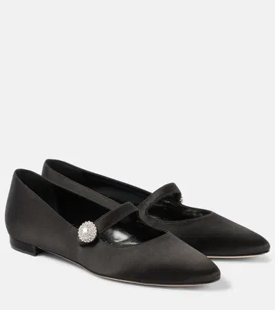 Manolo Blahnik Marijana Satin Ballet Flats In Black