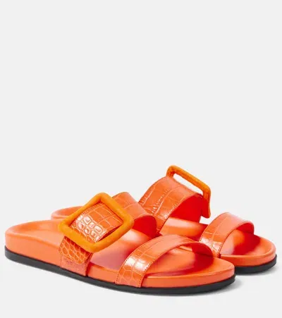 Manolo Blahnik Mayfu Leather Slides In Orange