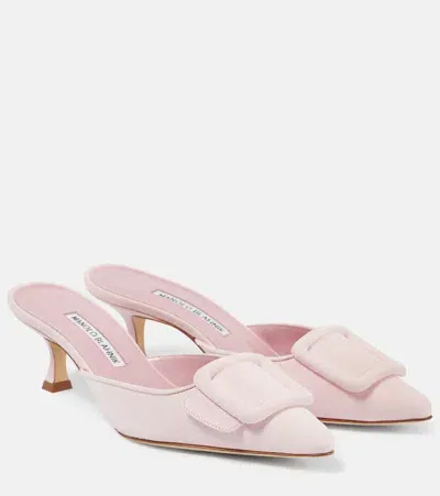 Manolo Blahnik Maysale 50 Suede Mules In Pink