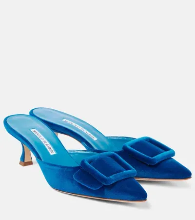 Manolo Blahnik Maysale 50 Velvet Mules In Blue