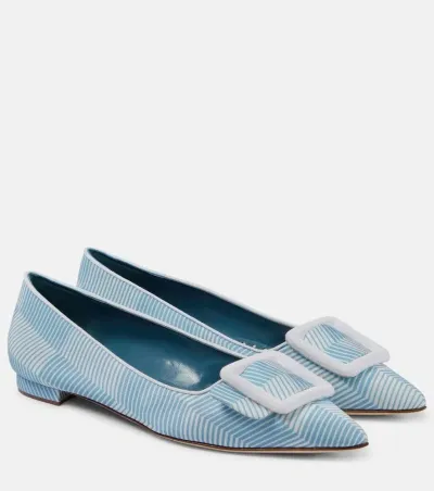 Manolo Blahnik Maysale Pattern Buckle Ballerina Flats In Blue/white