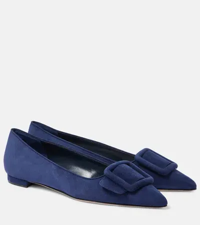 Manolo Blahnik Maysale Suede Ballet Flats In Blue