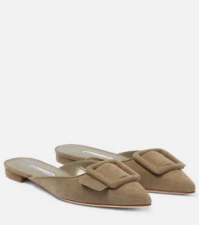 Manolo Blahnik Maysale Suede Mules In Brown