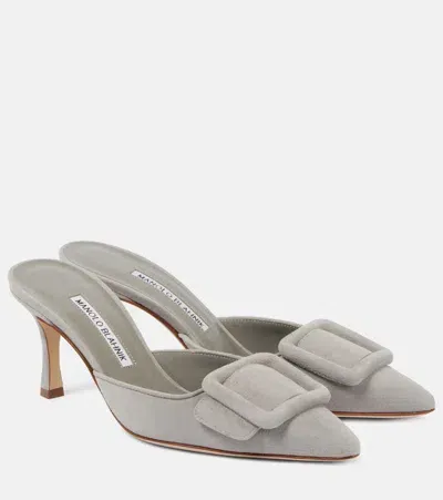 Manolo Blahnik Maysale Suede Mules In Grey