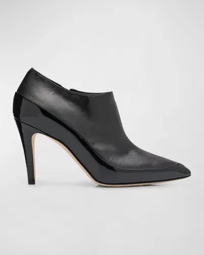 Manolo Blahnik Mixed Leather Low-cut Ankle Booties In Black