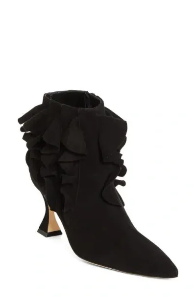 Manolo Blahnik Pompa Ruffle Pointed Toe Bootie In Black