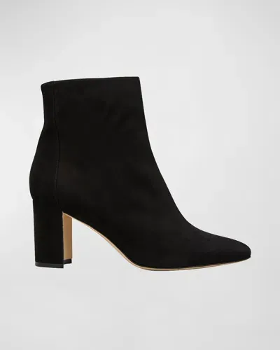 Manolo Blahnik Rosie Suede Zip Ankle Booties In Black