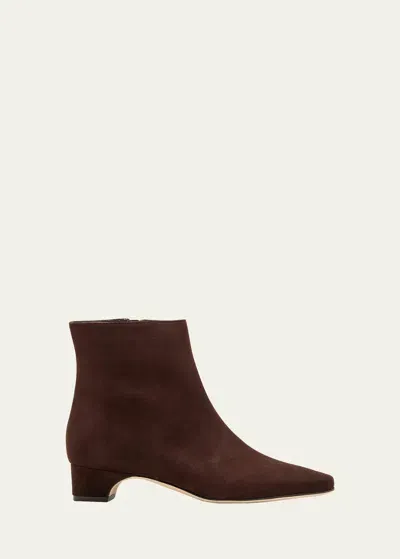 Manolo Blahnik Tolarc Suede Zip Ankle Booties In Dark Brown