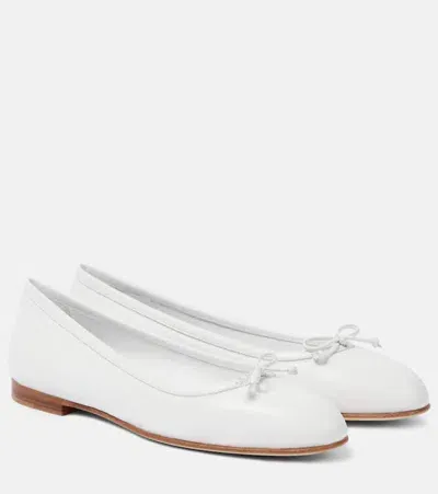 Manolo Blahnik Verallii Leather Ballet Flats In White