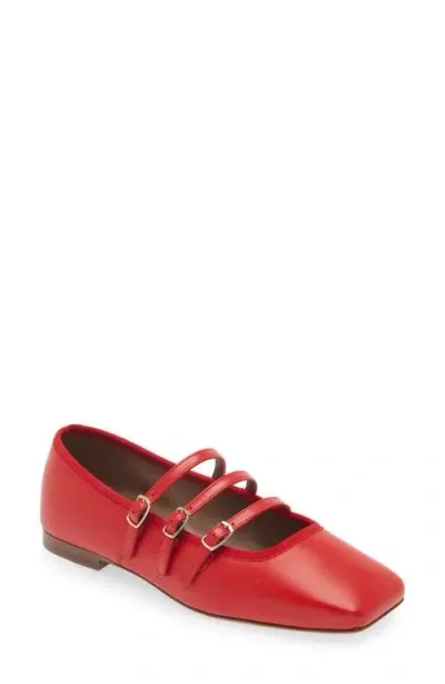 Mansur Gavriel Square Toe Mary Jane Flat In Poppy