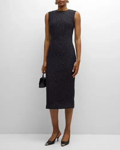 Mantù Sleeveless Metallic Tweed Midi Sheath Dress In Black-blue