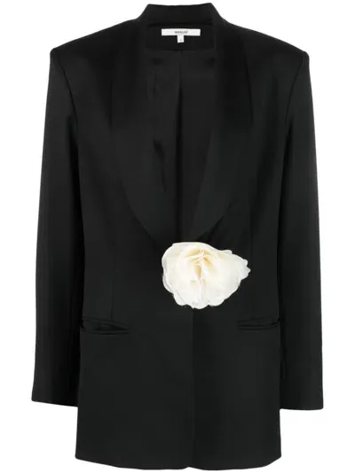 Manurí Floral-applique Wool Blazer In 黑色