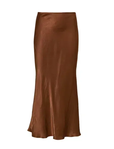 Manurí Fluted Satin Midi Skirt In Brown