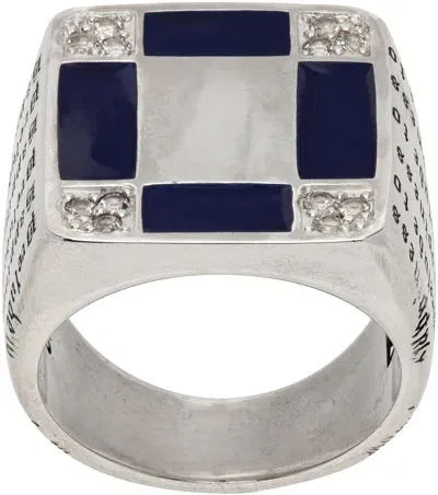 Maple Silver Prelude Signet Ring In Silver 925/navy Resi