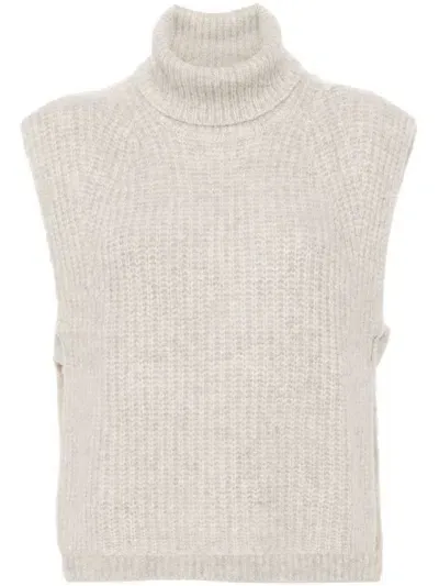 Marant Etoile Megan High-neck Wool Vest In Beige