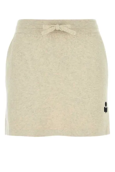 Marant Etoile Melange Cream Stretch Cotton Blend Amaline Mini Skirt In Lightgrey