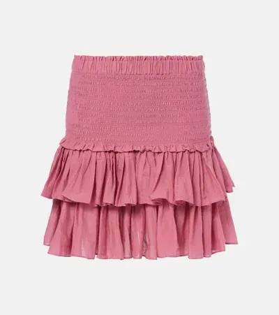 Marant Etoile Naomi Shirred Ruffled Cotton-blend Miniskirt In Pink