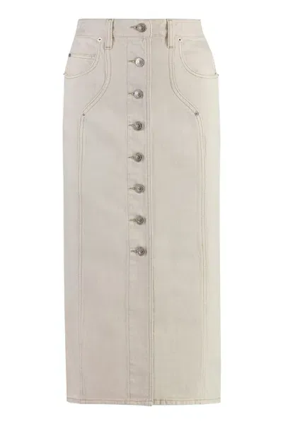 Marant Etoile Vandy Denim Midi Skirt In Beige