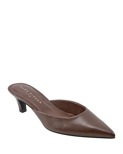 Marc Fisher Ltd Women's Rosa Pointed Toe Kitten Heel Slide Pumps In Dark Brown