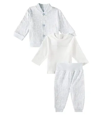 Marc Jacobs Baby Logo Cotton Jacket, Top, And Pants Set In Blau