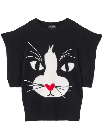 Marc Jacobs Cat Intarsia Cashmere Sweater In Black