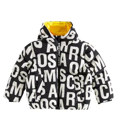 Marc Jacobs Kids' Hooded Monogram Poly Down Jacket In White/black