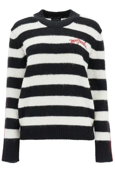 Marc Jacobs Pullover The Striped Brushed Logo Sweater In White