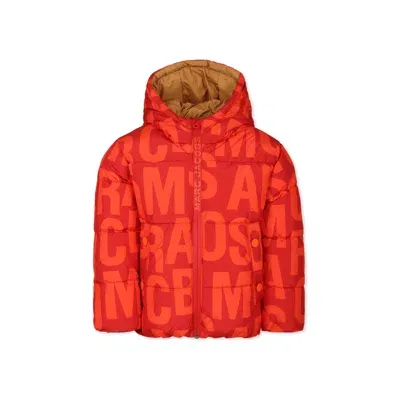 Marc Jacobs Kids' Hooded Monogram Poly Down Jacket In Red/orange