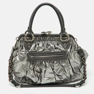 Pre-owned Marc Jacobs Silver Coated Canvas And Leather Stam Bag