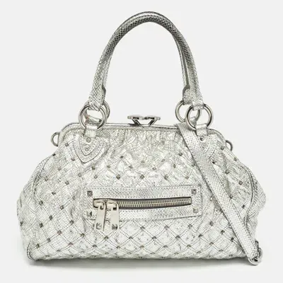 Pre-owned Marc Jacobs Silver Textured Quilted Leather Stam Satchel