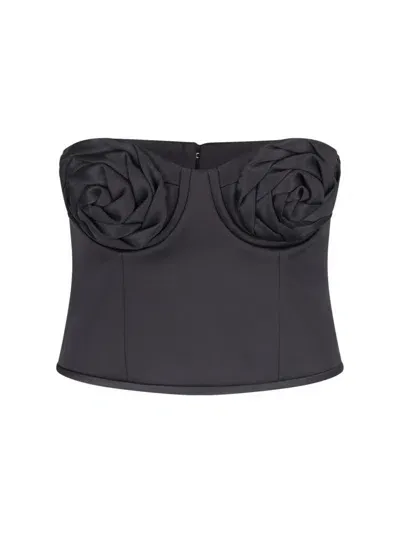 Marc Jacobs Rose-motif Bandeau Satin Corset Top In Black