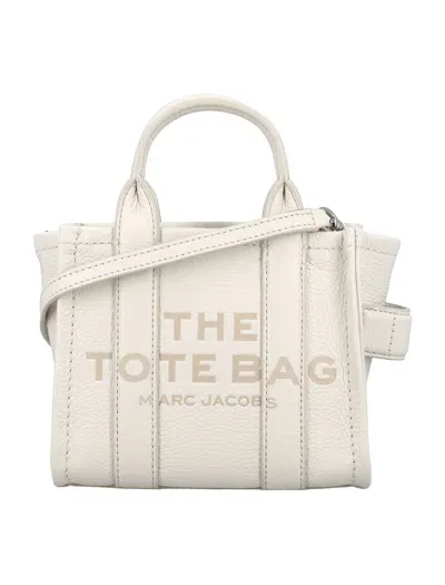 Marc Jacobs The Mini Tote Leather Bag In Cotton Silver