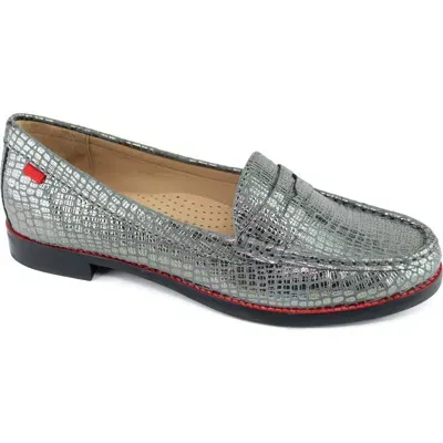 Marc Joseph New York East Village Penny Loafer In Metallic Pewter Gator