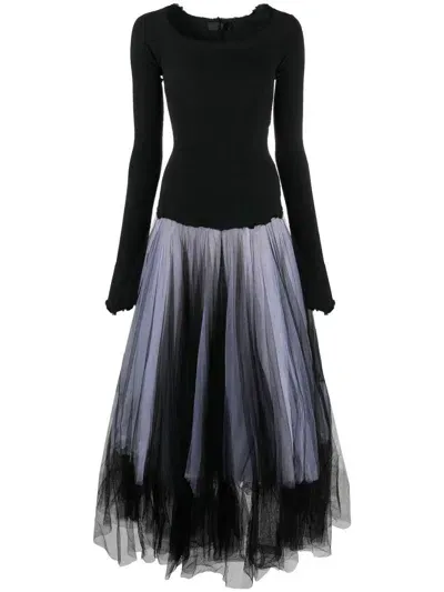 Marc Le Bihan Two-tone Tulle Midi Dress In Schwarz