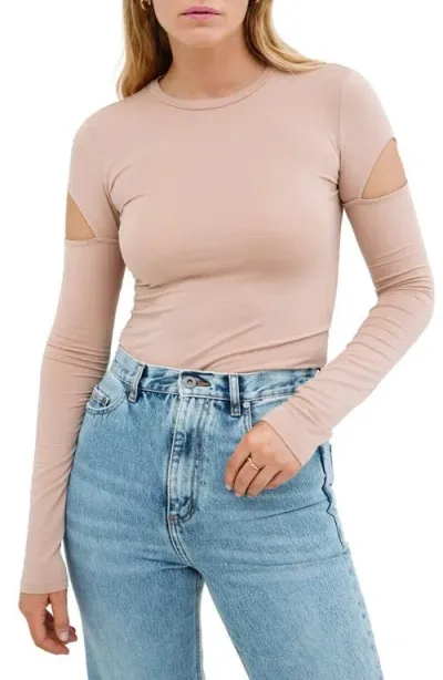 Marcella Kent Cutout Long Sleeve Top In Light Beige