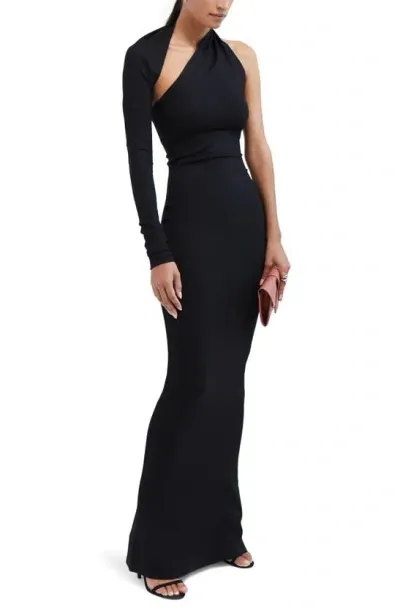 Marcella Manhattan One-shoulder Ponte Knit Gown In Black