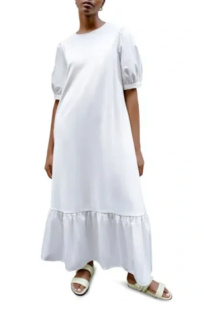 Marcella Olivia Mixed Media Midi Dress In Off White