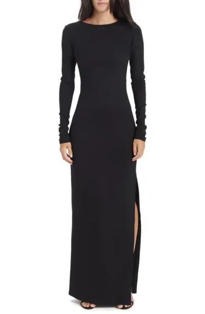 Marcella Roxanne Long Sleeve Ponte Gown In Black