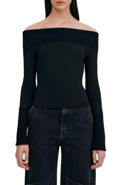 Marcella Tilly Off The Shoulder Knit Top In Black