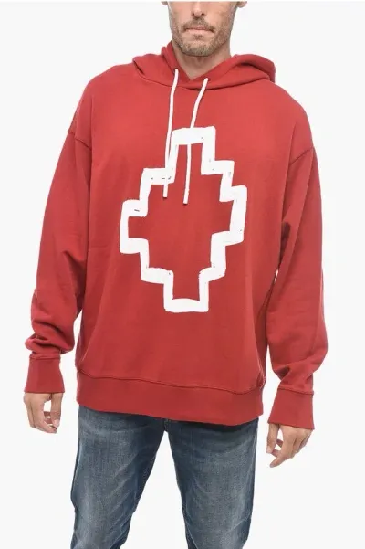 Marcelo Burlon County Of Milan Brushed Cotton Tempera Cross Hoodie With Maxilogo In Red