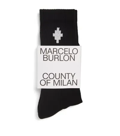 Marcelo Burlon County Of Milan Kids' Cotton Sideway-cross Short Socks In Black